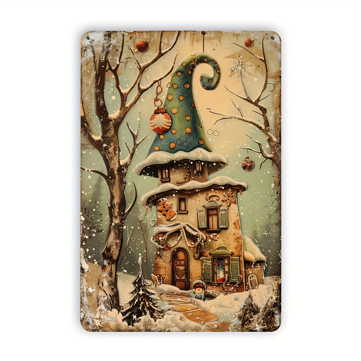 Home Office And Library - 1 Vintage Christmas Cottage Metal Tin