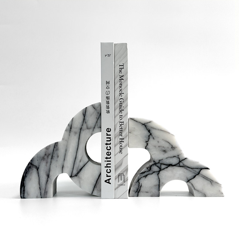 Home Office And Library - Modern Marble Bookends Heavy Duty Geometric