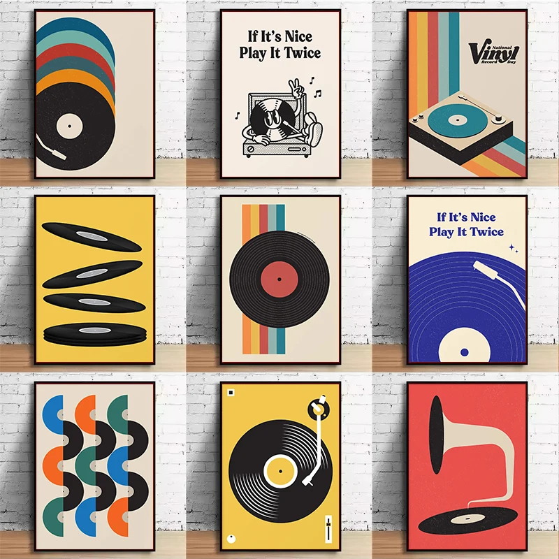 Home Office Furniture - Mid Century Vinyl Record Canvas Wall