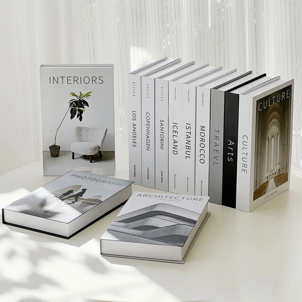 Home Office Architecture - Minimalist Modern Decorative Fake Books Props