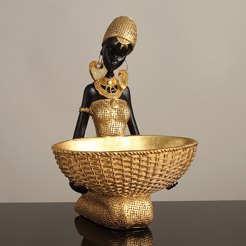Home Office Architecture - African Girl Holding A Plate Sculpture