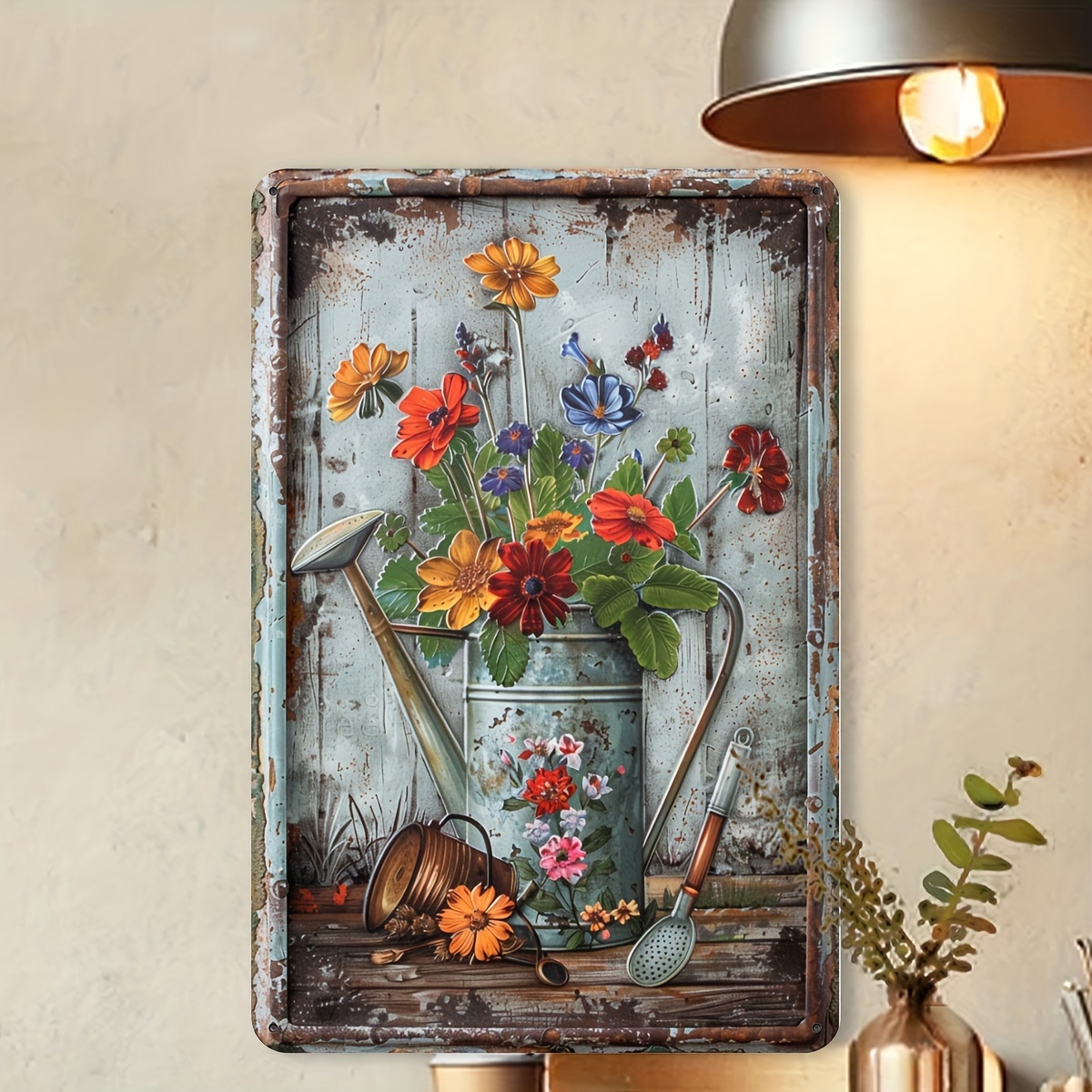 Home Office And Library - Retro floral metal sheet signage -